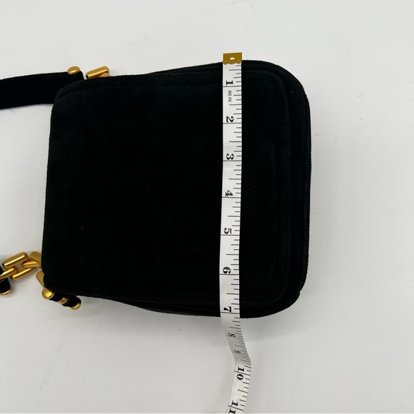 Vintage Frenchy of California Suede Crossbody Bag Black Gold Chain Strap USA - Picture 10 of 12